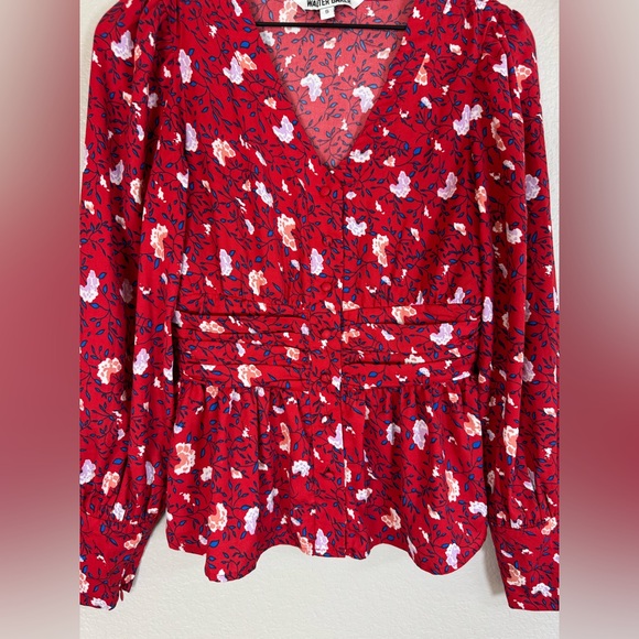 Walter Baker Clara Top Red Apple Blossom Printed Peplum Floral Blouse Small $158 - Picture 7 of 13